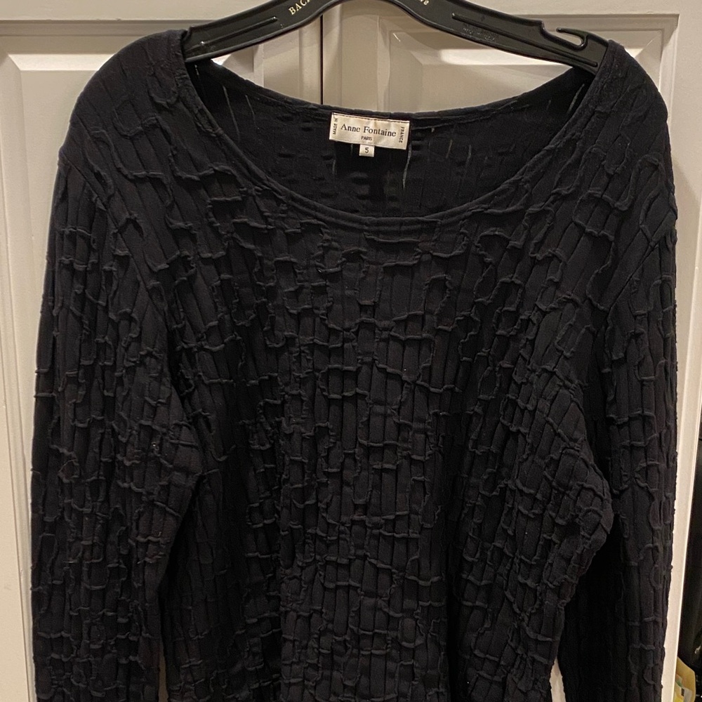 Anne Fontaine Elegant Black Textured Blouse sz 5 France